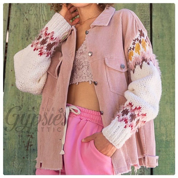 POL Winter Corduroy & Knit Sleeve Jacket - Picture 4 of 13